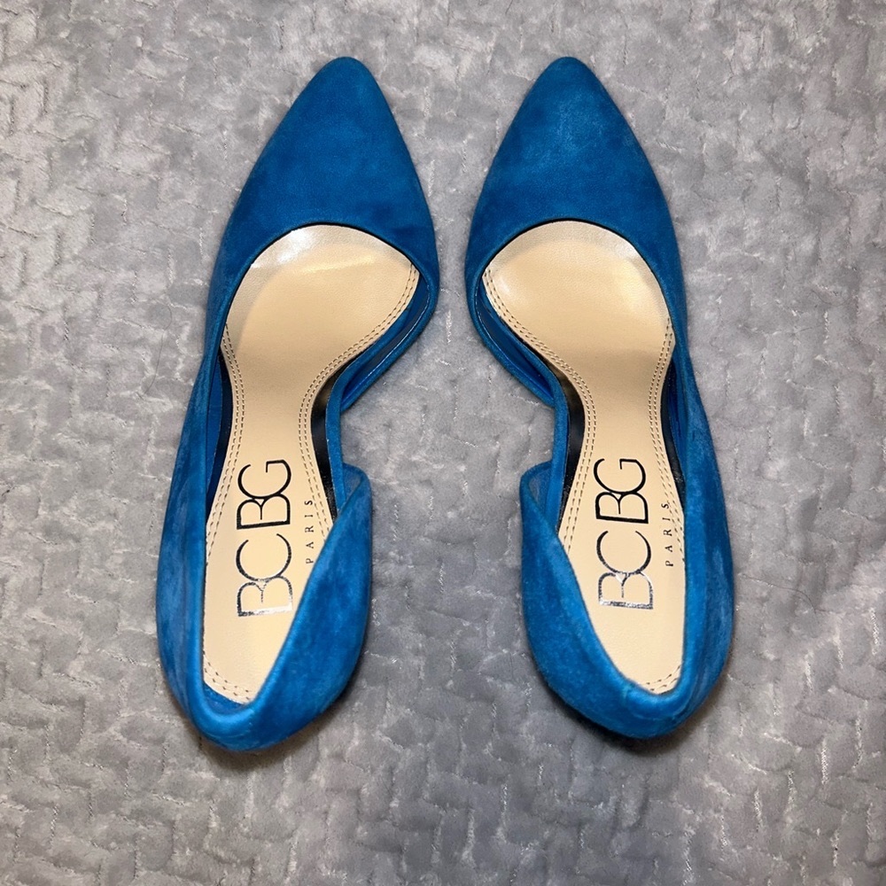 BCBG Paris Teal Blue Suede Pointed-Toe D'Orsay Flats